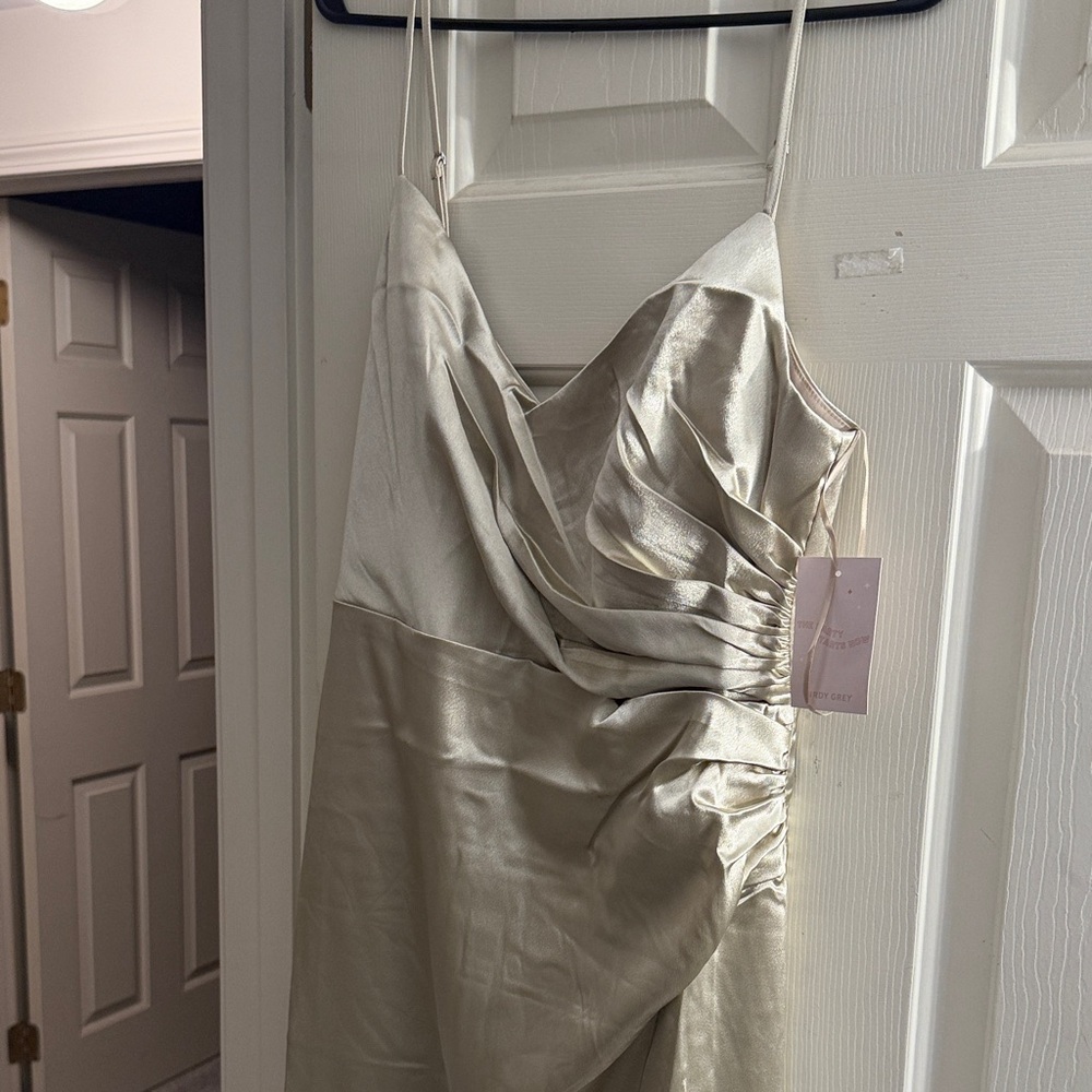 Birdy Grey Shiny Satin Neutral Champagne Bridesmaid Wedding guest dress